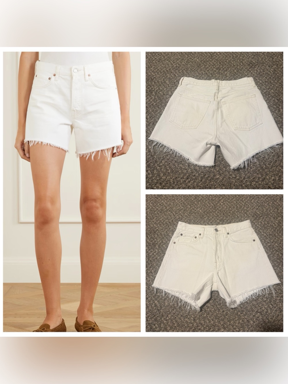 EUC Agolde Parker Long Short White Cutoff Denim Shorts, Size 25